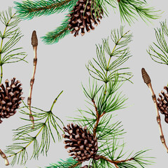 Botanical seamless pattern of forest plants and trees - 403420243