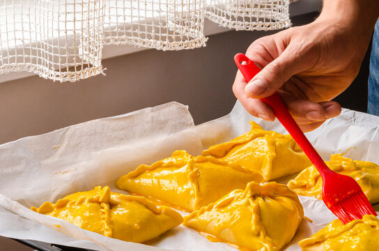 National oriental pastry with meat. Tatar samsa with meat - Powered by Adobe