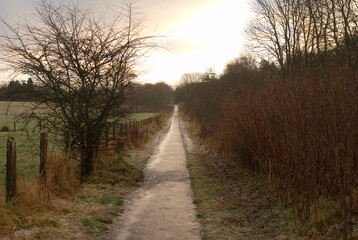 footpath from Darnick to Melrose in freezing winter ice