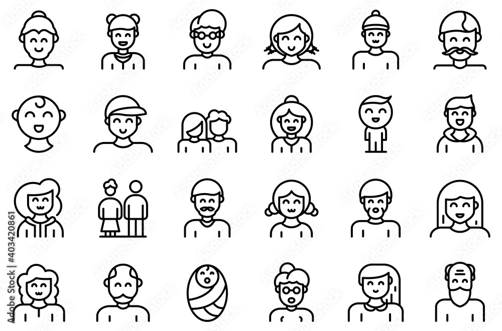 Poster generation icons set. outline set of generation vector icons for web design isolated on white backgr