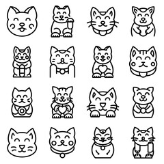 Lucky cat icons set. Outline set of lucky cat vector icons for web design isolated on white background