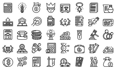 Inheritance icons set. Outline set of inheritance vector icons for web design isolated on white background