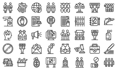 Disobedient icons set. Outline set of disobedient vector icons for web design isolated on white background