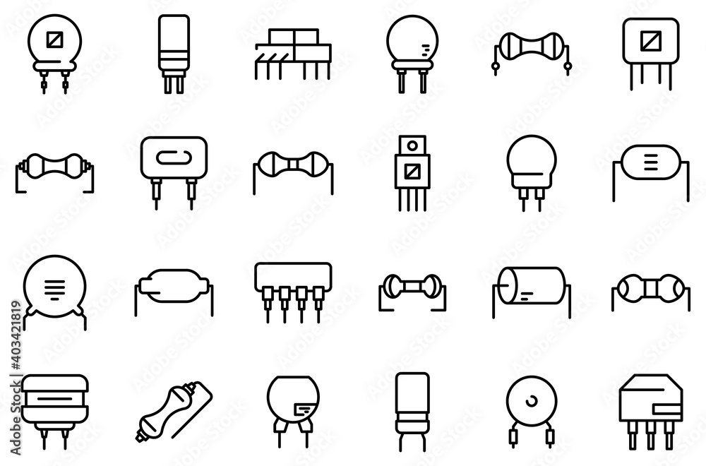 Poster resistor icons set. outline set of resistor vector icons for web design isolated on white background