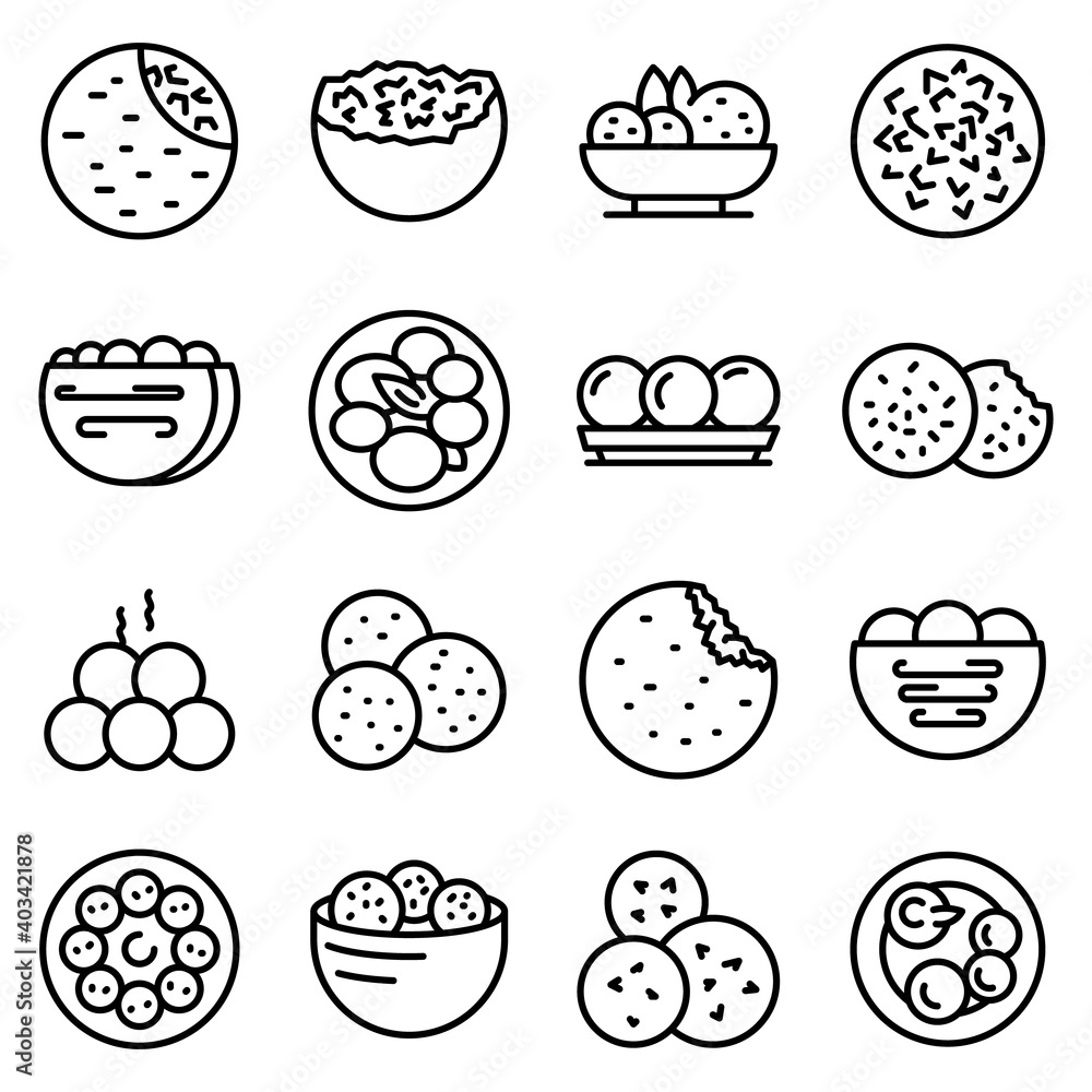Poster falafel icons set. outline set of falafel vector icons for web design isolated on white background