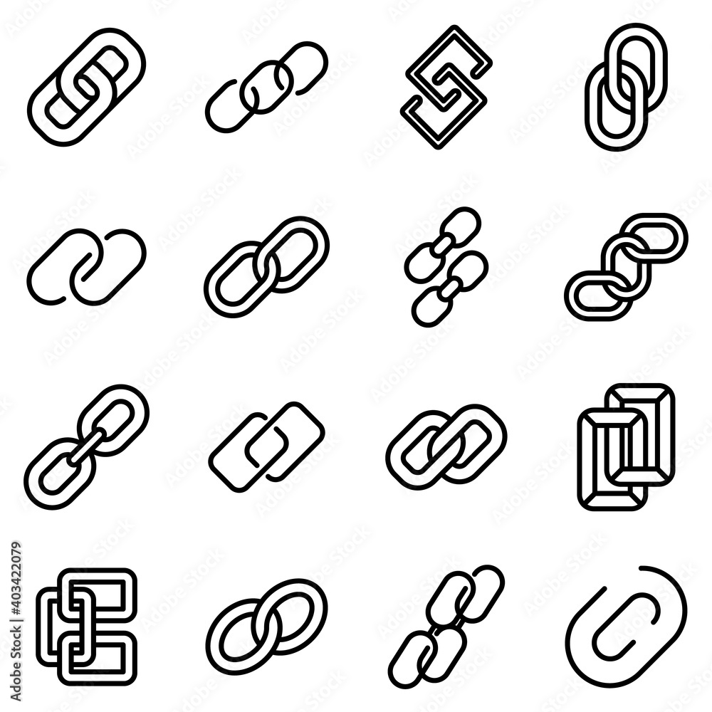 Poster chain link icons set. outline set of chain link vector icons for web design isolated on white backgr