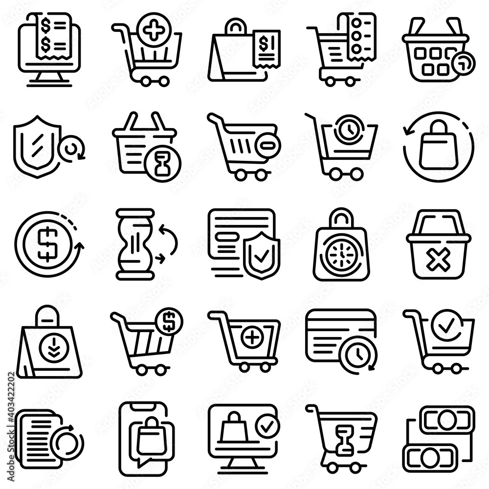 Poster Purchase history icons set. Outline set of purchase history vector icons for web design isolated on white background