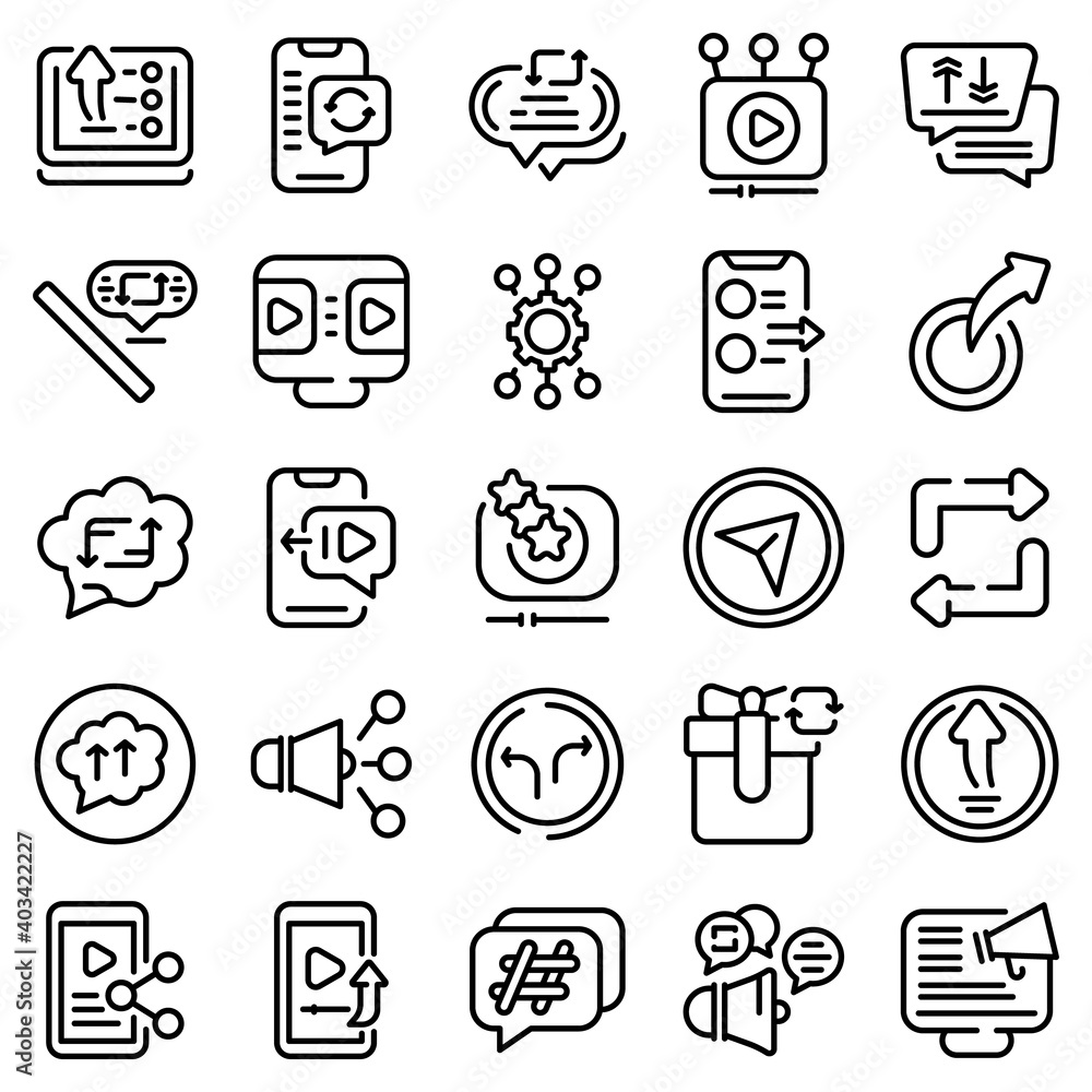 Poster repost icons set. outline set of repost vector icons for web design isolated on white background