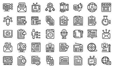 Social project icons set. Outline set of social project vector icons for web design isolated on white background