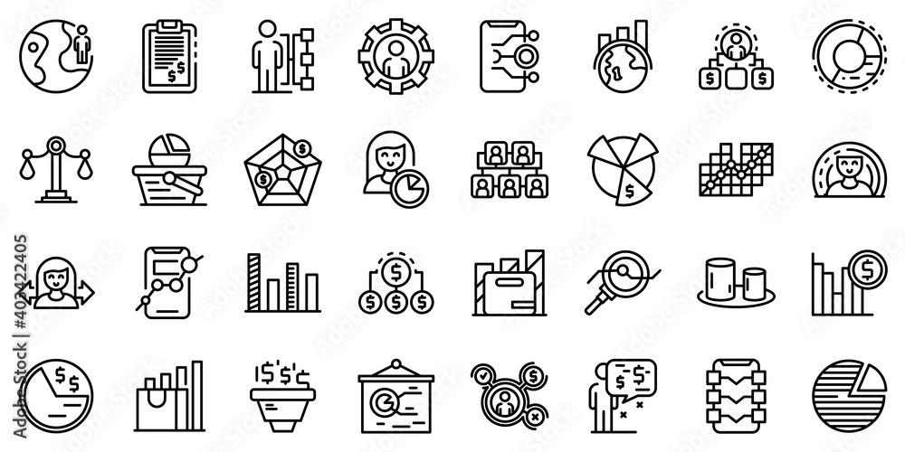 Poster market segmentation icons set. outline set of market segmentation vector icons for web design isolat