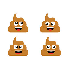 Cute funny poop set characters. Poop emoji flames icon collection. Vector cartoon illustration isolated on white