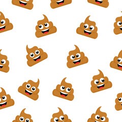 Cute funny seamless pattern poop characters. Poop emoji flames icon white background. Vector cartoon illustration isolated on white