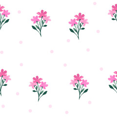 Obraz na płótnie Canvas Flowers seamless pattern on a white background. Floral print with small flowers. The design is great for trendy fabric, trendy textiles and wallpaper. Vector