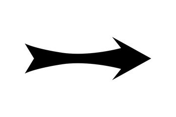 A flat black arrow icon. Direction sign, navigation button. Good for projects.