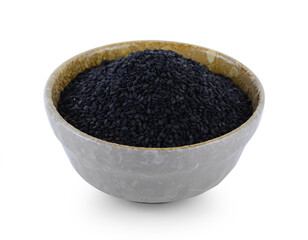 Black Sesame Seeds on white background.