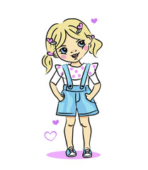 Cute girl with hearts vector, girl cartoon, sweet girl.