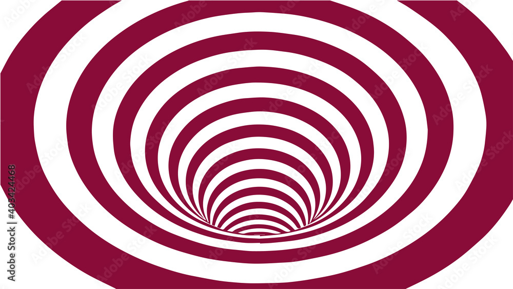 Aufkleber Red and white abstract wormhole. Optical illusion. Twisted vector illustration. 3D tunnel.