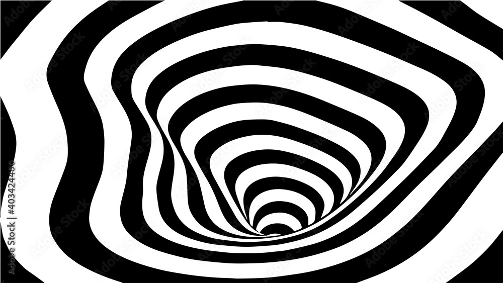 Poster black and white abstract wormhole. optical illusion. twisted vector illustration. 3d tunnel.