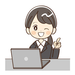 女性　スーツ　パソコン　説明