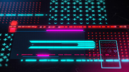 Cyber style neon background. Retrowave hud interface 3d render