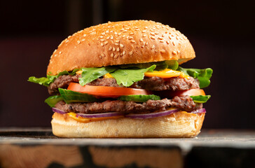 Perfect hamburger classic burger american cheeseburger with cheese