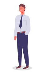 Fototapeta premium Businessman portrait, executive smiling man wearing shirt and tie, pants, cheerful confident guy, cartoon character in flat style, stylish young office worker, employee avatar, manager, consultant