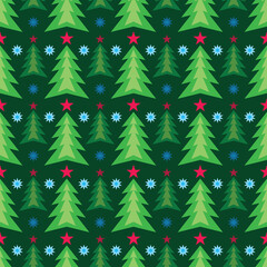 Pattern seamless Christmas green spruce design. Happy New year background. Vector illustration. 