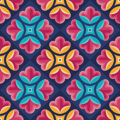 Fototapeta premium Pattern seamless flowers and leaves. Modern art vector background. Abstract geometric floral. Decorative ornament in retro vintage design style. 