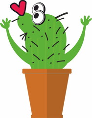 Cute succulent or cactus plant in ceramic pot in love