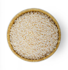 white Sesame Seeds in bowl on white background