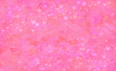 サーモンピンクのかわいいハート柄、バレンタイン、大小様々なハートが沢山ある背景