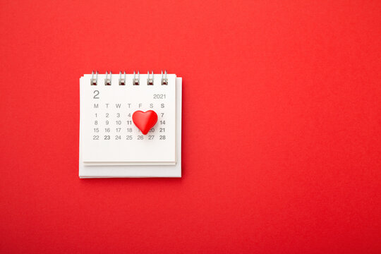 Valentines Day Background With Love Heart On Calendar