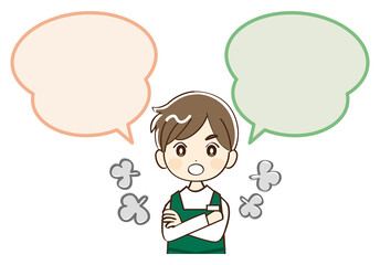 男性、店員、吹き出し、怒る