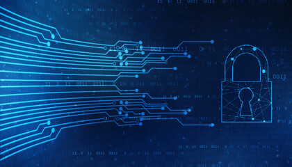 Closed Padlock on digital background, Technology security concept. Modern safety digital background. Lock Protection system, Cyber Security and information or network protection