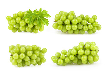 Green grape with leaf on white background