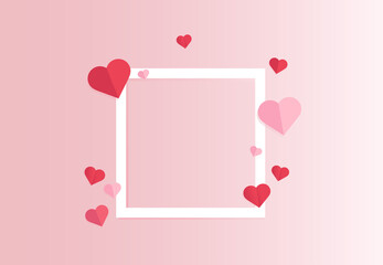 Paper cut of hearts with white frame. Copy space for text. Happy valentine's day concept. Vector illustration