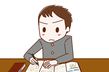 試験のために一生懸命真面目に勉強する男子学生