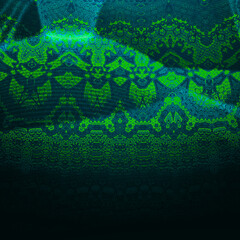 abstract skin-like texture reptile with a yellow pattern on a green background, afro, 3d rendering, blurred image