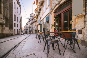 Narrow touristic street  in Porto, Portugal