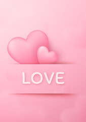 3D heart on pink background. Love concept design greeting card for happy mother's day, valentine's day, birthday day. Poster and greeting card template. vector paper art illustration.