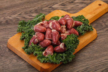 Raw chicken hearts for cooking