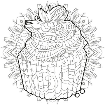 Decorative cupcake pattern on a patterned round substrate