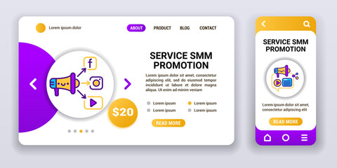 Fototapeta na wymiar SMM promotion service web banner and mobile app kit. Advertising. Outline vector illustration