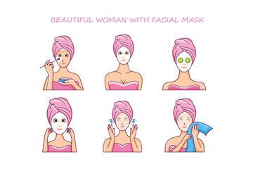 Beautiful woman with facial mask. creative design vector template