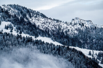 Snow covered mountains. Tranquil scene in winter. Les Pleiades, Switzerland.