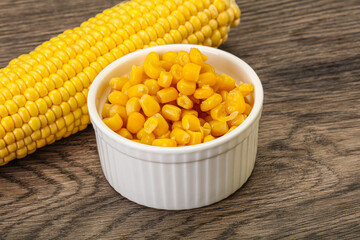 Sweet yellow corn in the bowl