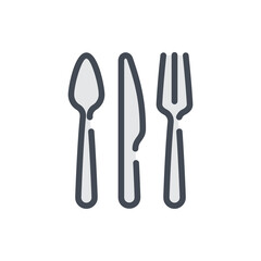 Spoon, Knife and Fork color line icon. Cutlery vector outline colorful sign.
