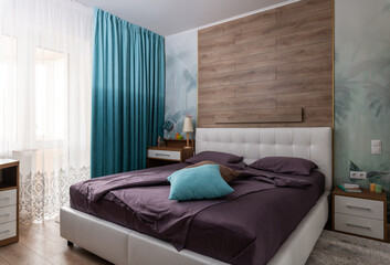 Modern  bedroom in green-beige colors