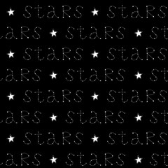 Seamless pattern with stars and handwritten text. Doodle background for fabric, wrapping paper, textile