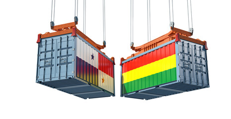 Freight containers with Bolivia and Panama national flags. 3D Rendering 